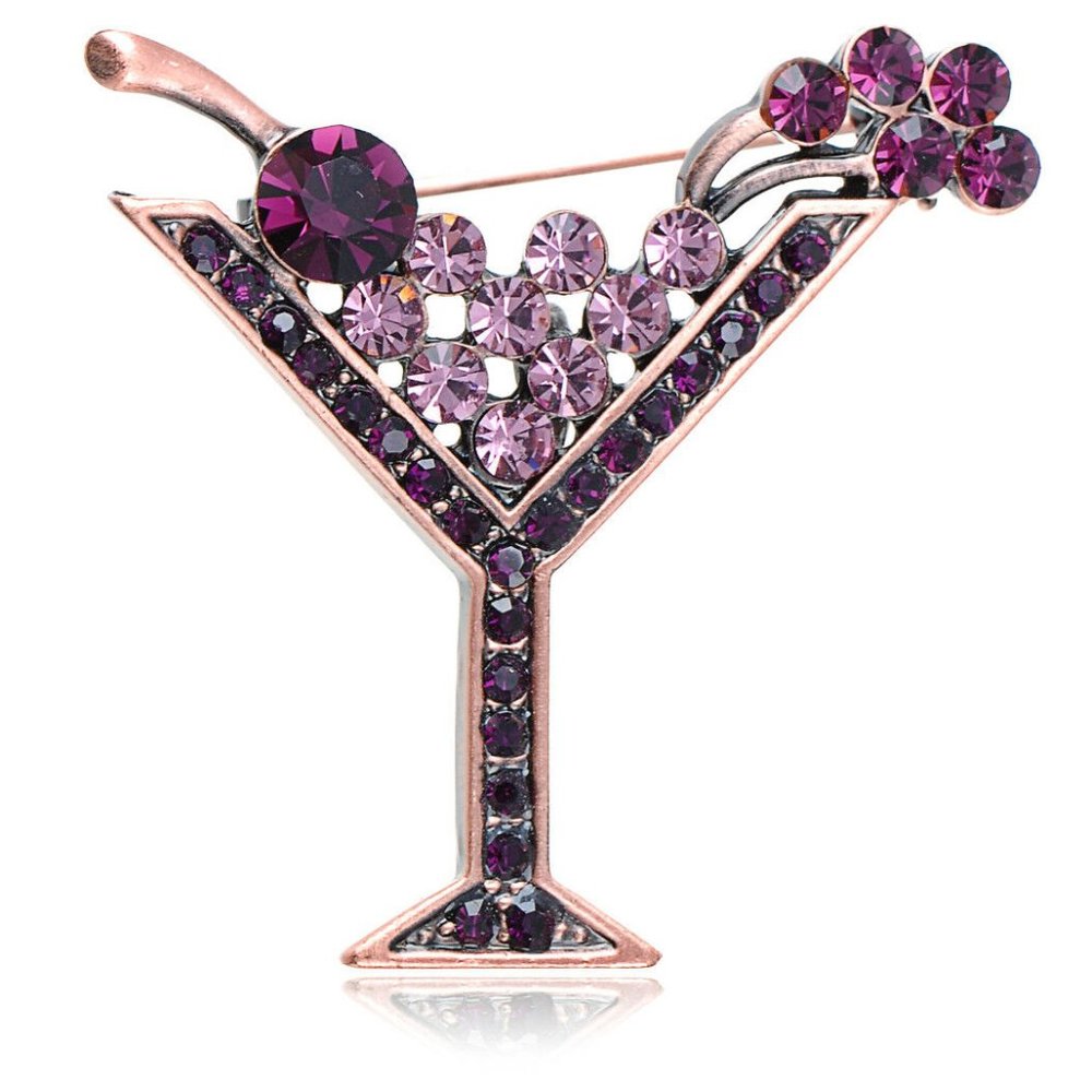 Grapes in a Glass Crystal Brooch